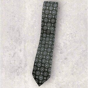 STRELLSON Silk Tie XL Gray Silver Geometric W:2.4" EUC